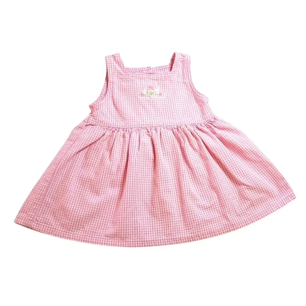 Baby B'Gosh Oshkosh Pink Gingham Sleeveless Dress 18 Mos 100% Cotton Vtg Summer